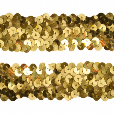 Тесьма с пайетками D16, шир. 30 мм/уп. 25+/-1 м, цвет золото - купить в Копейске. Цена: 1 087.39 руб.