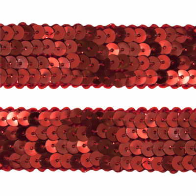 Тесьма с пайетками 3, шир. 20 мм/уп. 25+/-1 м, цвет красный - купить в Копейске. Цена: 778.19 руб.