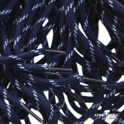 Шнурки #107-19, круглые 130 см, двухцветные цв.тём.синий/белый - купить в Копейске. Цена: 22.14 руб.