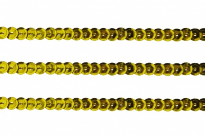 Пайетки "ОмТекс" на нитях, SILVER-BASE, 6 мм С / упак.73+/-1м, цв. А-1 - т.золото - купить в Копейске. Цена: 468.37 руб.