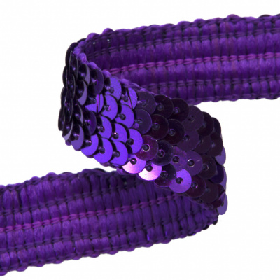 Тесьма с пайетками 12, шир. 20 мм/уп. 25+/-1 м, цвет фиолет - купить в Копейске. Цена: 778.19 руб.