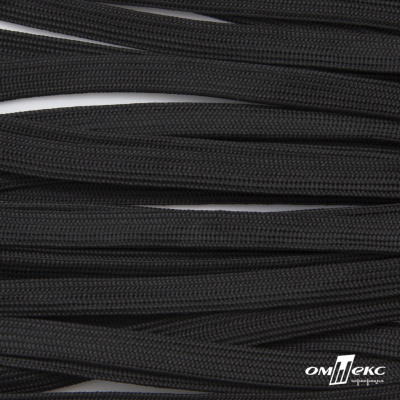 Шнур плетеный (плоский) d-12 мм, (уп.90+/-1м), 100% полиэстер, цв. - черный - купить в Копейске. Цена: 8.62 руб.
