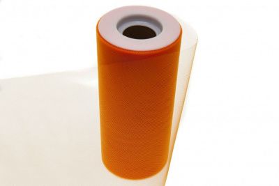 Фатин в шпульках 16-127, 10 гр/м2, шир. 15 см (в нам. 25+/-1 м), цвет оранжевый - купить в Копейске. Цена: 100.69 руб.
