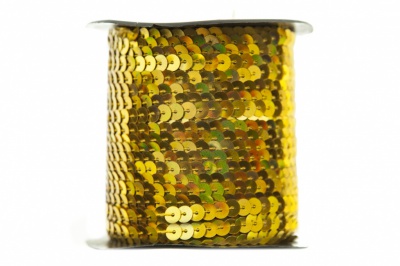 Пайетки "ОмТекс" на нитях, SILVER SHINING, 6 мм F / упак.91+/-1м, цв. 48 - золото - купить в Копейске. Цена: 356.19 руб.
